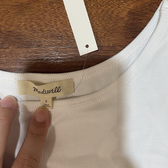 Madewell (Re)generative Cotton Ribbed Capsleeve Tee White Short Sleeve Size S - Picture 6 of 7